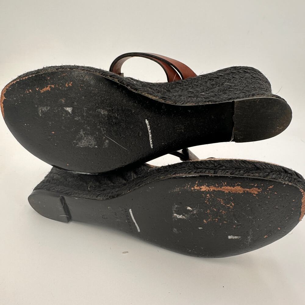 Burberry Leather Brown Wedge Espadrille Thong Heels Sandals Size 39 / 9 - Picture 5 of 10
